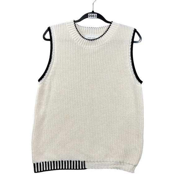 Dear John Sweaters - Dear John Birna Sweater Women's M Cream Black Trim Sleeveless Preppy Minimalist